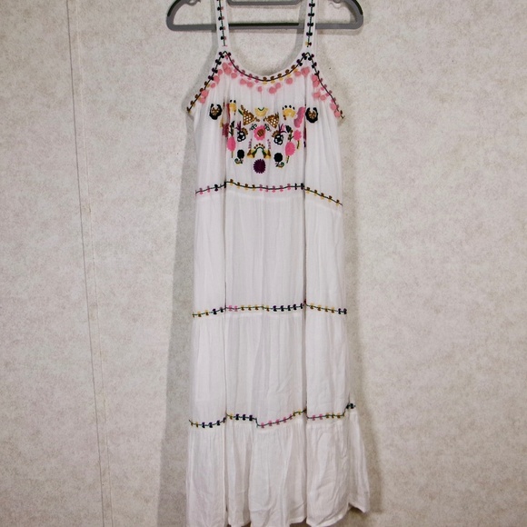 Ultra Pink Dresses & Skirts - Ultra Pink White w/ Multi Embroider Straps SuperSummer Lined Maxi Tank Dress SzL